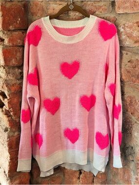 Pink Heart Pattern Crewneck Sweater